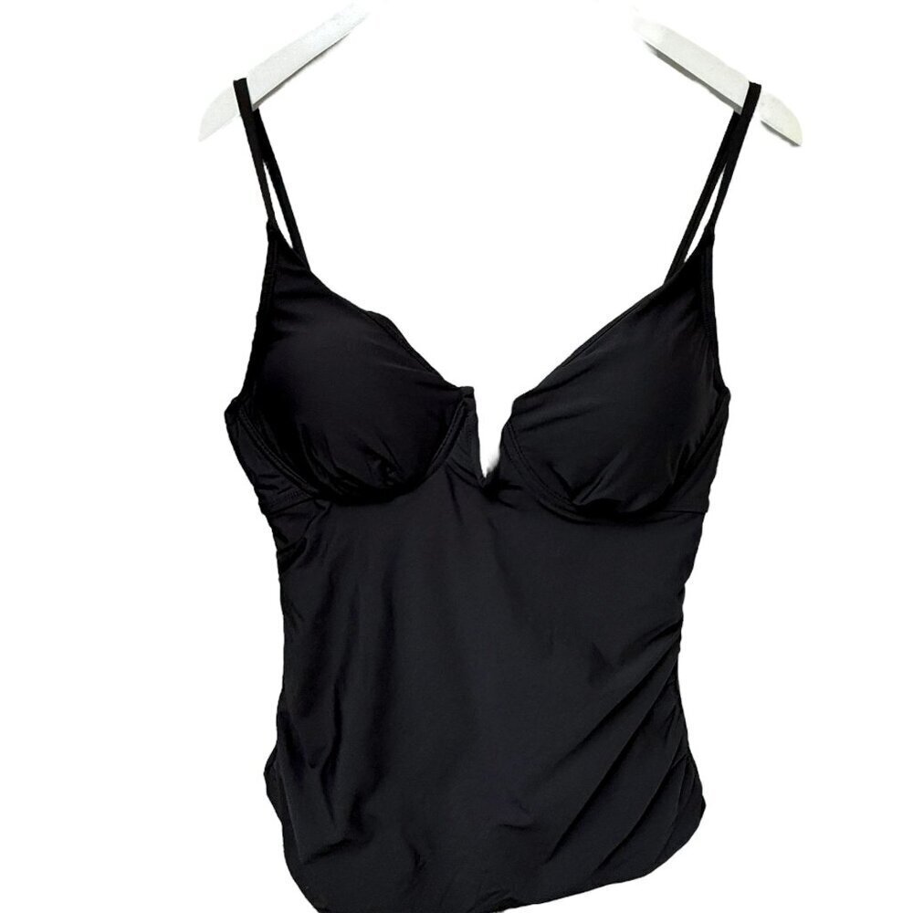 NEW Ann Cole Tankini Swimsuit Top Large Black Underwire Womens Swimwear